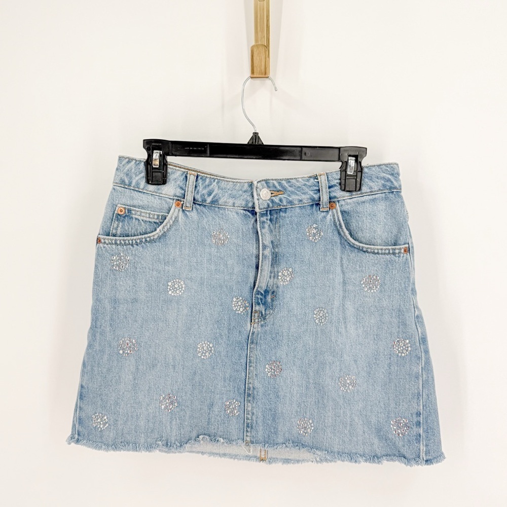 Topshop Light Blue Embellished Mini Skirt